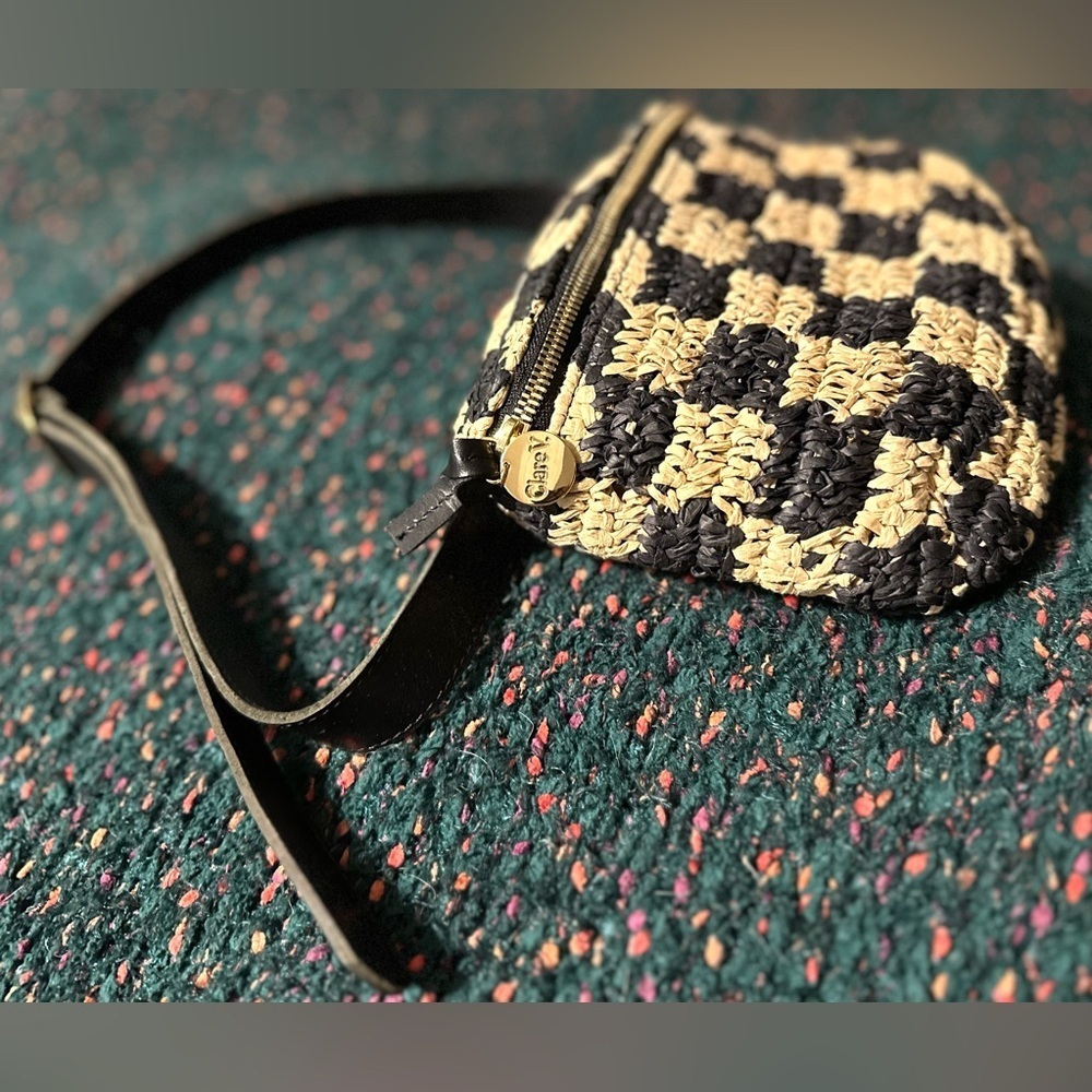 SOLD OUT Clare V Belt Bag NWT Checkerboard Raffia Woven Crossbody Rare - Picture 6 of 16